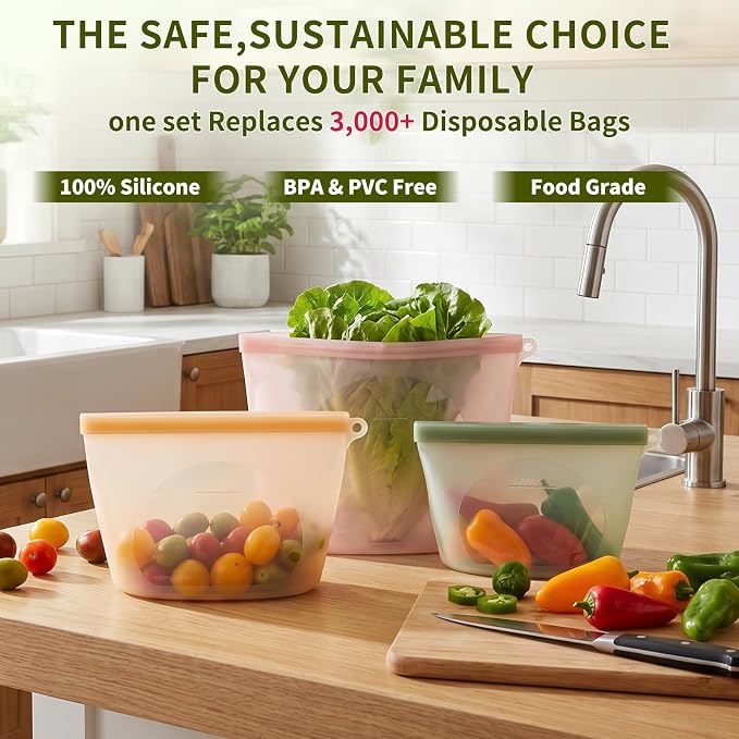 12-Packs Slider Reusable Silicone Food Storage Bags, 100% Silicone Stand-Up Wide-Open Leakproof Reusable Storage Bags for Food, Freezer Microwave Oven Dishwasher Safe, Eco-Friendly, Mixed 4L 4S 4XS