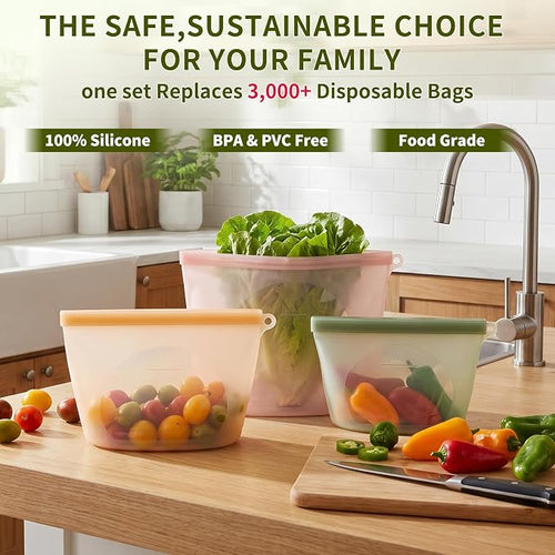 12-Packs Slider Reusable Silicone Food Storage Bags, 100% Silicone Stand-Up Wide-Open Leakproof Reusable Storage Bags for Food, Freezer Microwave Oven Dishwasher Safe, Eco-Friendly, Mixed 4L 4S 4XS