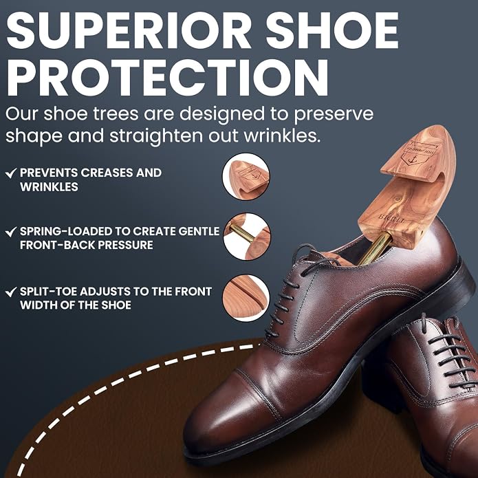 HOUNDSBAY Cedar Shoe Tree, Shoe Trees for Men & Women - Shaper & Stretcher | 100% Aromatic Red Cedar Wood Shoe Trees for Boots & Sneakers, Natural Crease Protector & Shoe Shaper, Shoe & Boot Trees
