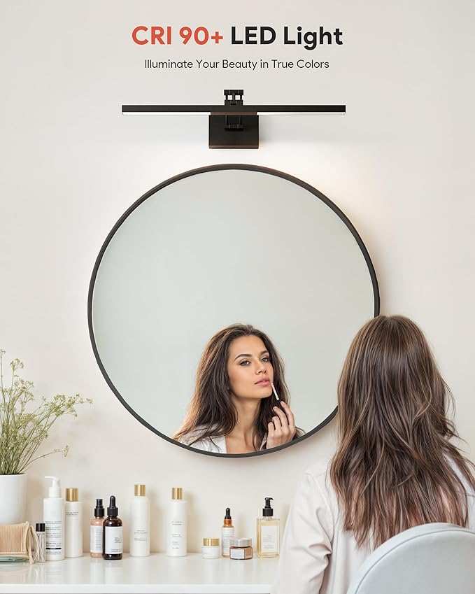 VONLUCE 24" LED Bathroom Vanity Light, 3CCT Modern Vanity Lights with 360° Rotatable Head & Swing Arm, 10.3W Bathroom Light Fixture Over Mirror, LED Lights for Bathroom Bedroom, Matte Black