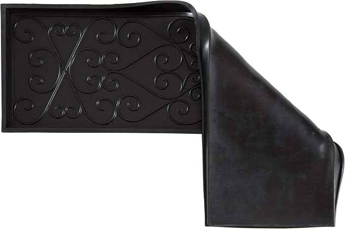 Anji Mountain AMB0BT4F-010 Black Rubber Boot/Shoe Tray with Coir, Fits 4 Pair (46.5" Wide), Blue & Ivory Insert