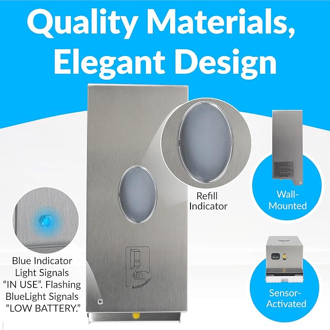Bobrick B-2012 Automatic Wall-Mounted Liquid Soap Dispenser, Stainless Steel, 30 Fl Oz Capacity