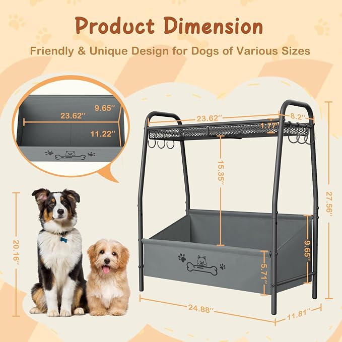 Lomivra Large Dog Toy Basket (23.6"x11.2"x9.7"), Dogs Toy Bin with Storage Organizer, Trapezoid Toy Box for Dog Stuff Accessories, Pet Toy Storage Holder Chest for Cat Dogs Essential Supplies
