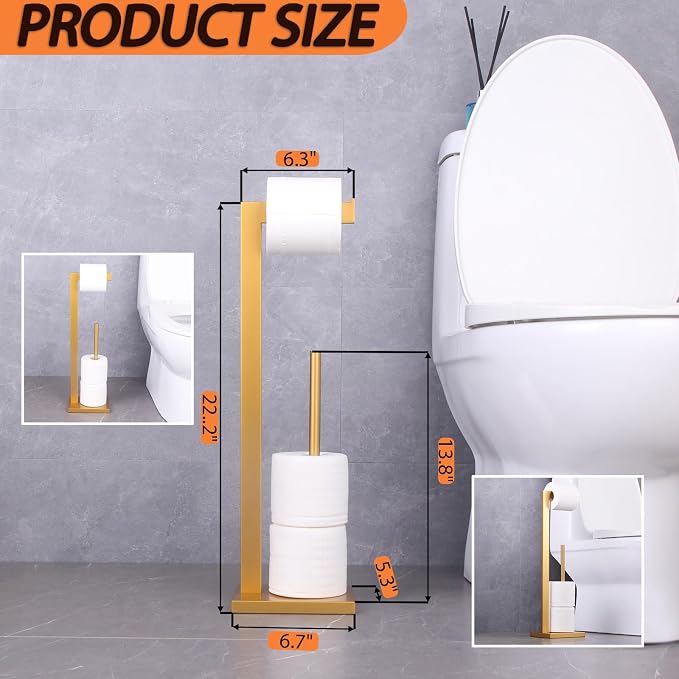 GERZWY Gold Toilet Paper Holder Free Standing with Reserve Stainless Steel Tissue Roll Holder Floor Stand Storage DZY004-BE