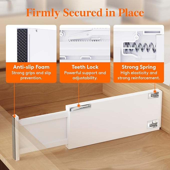 Lifewit 10 Pack 5" High Drawer Dividers 34-56cm/13.5-22" Adjustable Drawer Organizer for Clothes/Utensils, Expandable Drawer Separator in Dresser/Kitchen/Bedroom/Office Organization & Storage White