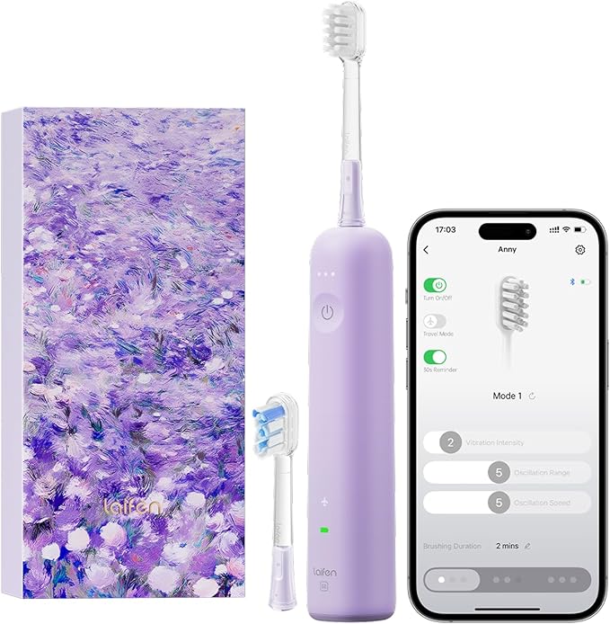 Laifen Wave Special Electric Toothbrush, Oscillation & Vibration Sonic Electric Toothbrush for Adults with App, 2 Brush Heads, IP68 Waterproof Travel-Friendly (Misty Lavender)