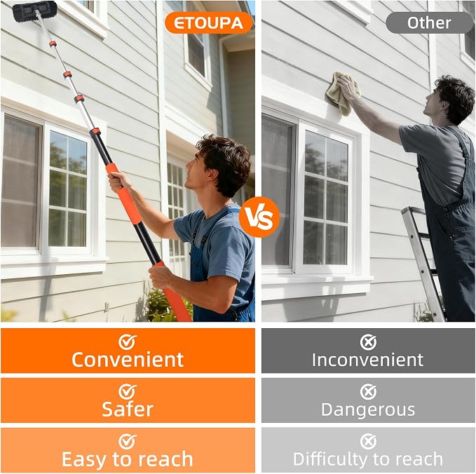 12FT Car Wash Brush with Long Handle, Car Cleaning Brush with 12" Soft Bristle and 12" Hard Bristle, 3-12Ft Telescopic Pole for Scratch-Free Cleaning Truck,RV, Boats,House Siding,Floors,Solar Panels