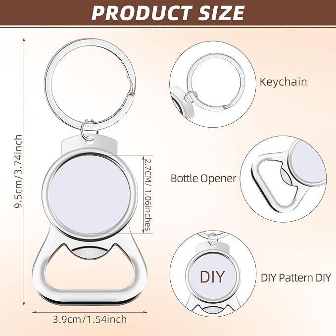 Bokon 60 Pcs Sublimation Blanks Keychains Metal Bottle Opener Keychains Transfer Sublimation Key Rings for Photos (3.74 x 1.54 Inches)