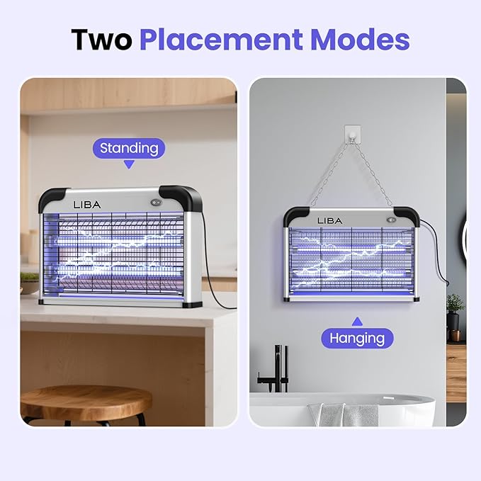 LiBa Electric Bug Zapper, Indoor Insect Killer - (2) Extra Replacement Bulbs - Fly, Mosquito Killer and Repellent - Lightweight, Powerful 2800V Grid, Easy-to-Clean, with a Removable Washable Tray.