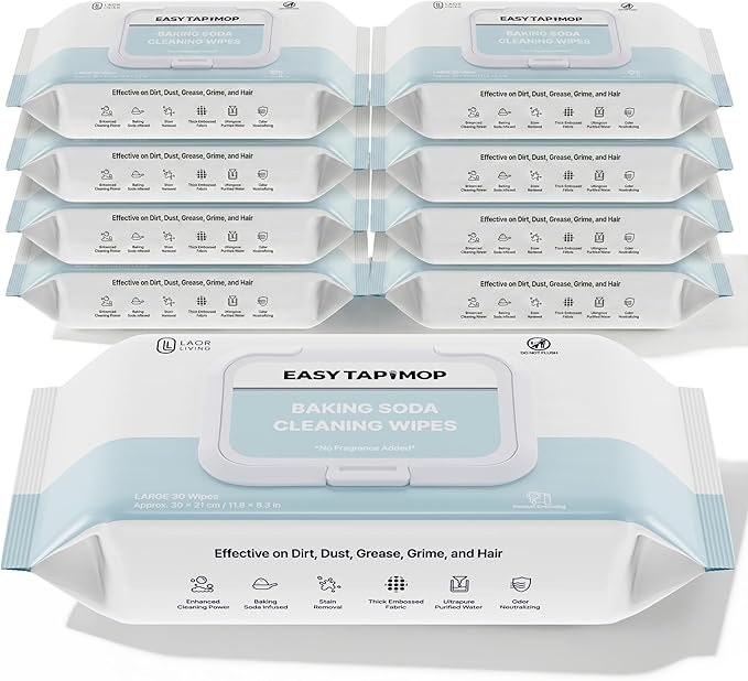 Baking Soda Cleaning Wipes - Wet Floor Mopping Replacement Pad Refills Compatible with Swiffer Sweeper Mop - Larger & Thicker Disposable Cloths for Multi-Surfaces - 30 Count (Pack of 9)
