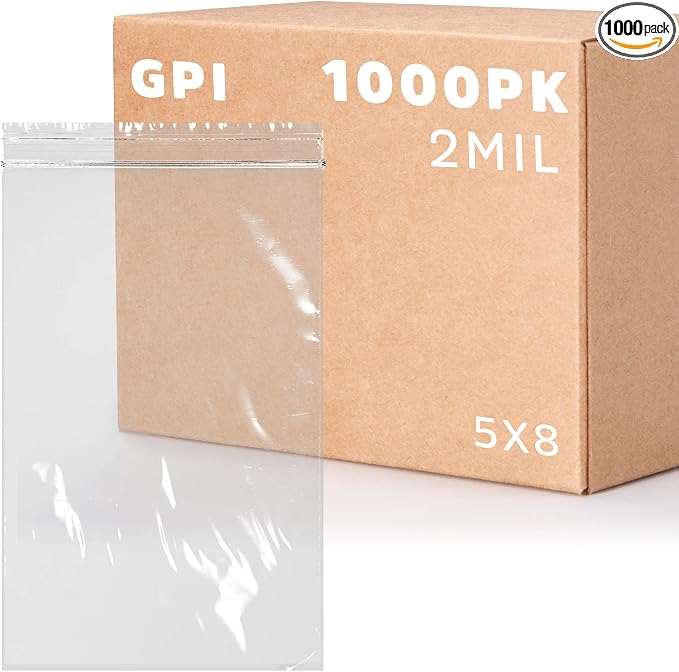 5 x 8 inches, 2Mil Clear Reclosable Zip Bags, case of 1,000 GPI Brand