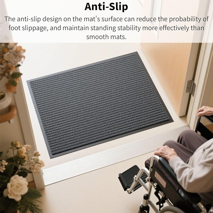 2 Pack 73"x46" Brush Step Entrance Mat - Indoor Outdoor Carpet Doormat with Deep Scraper & Rubber Border, for Dry Indoor/Outdoor Use at Door, Patio, Garage, Kitchen, Laundry Room