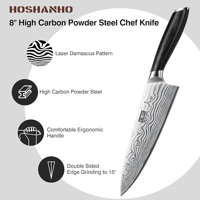 HOSHANHO 7-Pc Knife Set with Magnetic Knife Holder, Japanese Chef Knife Set | Ultra Sharp High Carbon Powder Steel Kitchen Knives Set, Professional Chef's Knives with Ergonomic Pakkawood Handle