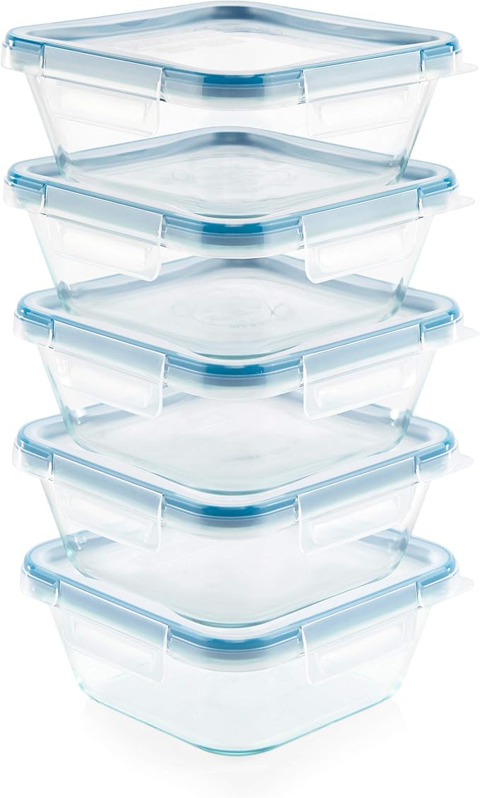 Snapware Total Solutions (10-Pack, 4 Cup) Glass Food Storage Containers Set, Airtight & Leakproof Locking BPA-Free Lids, Freezer Dishwasher Microwave Safe