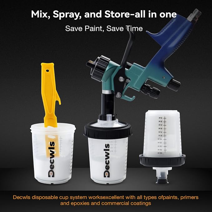 6 oz Disposable Paint Cups, 30 Mini Paint Cups with Lids and Liners | 125-Micron Filter, 2 Hard Cup with Retainer Ring, 20 Plugs, 1 Stirrer, 1 Seal Tape, Kit for HVLP/LVLP Spray Gun