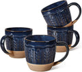 Artena Ceramic Coffee Mugs Set of 4, 16oz Embossed Large Latte Mugs Coffee Cups with Handle for Tea, Latte, Cappuccino & Cocoa, Milk Dishwasher & Microwave Safe, Blue (Wheat Leaf)