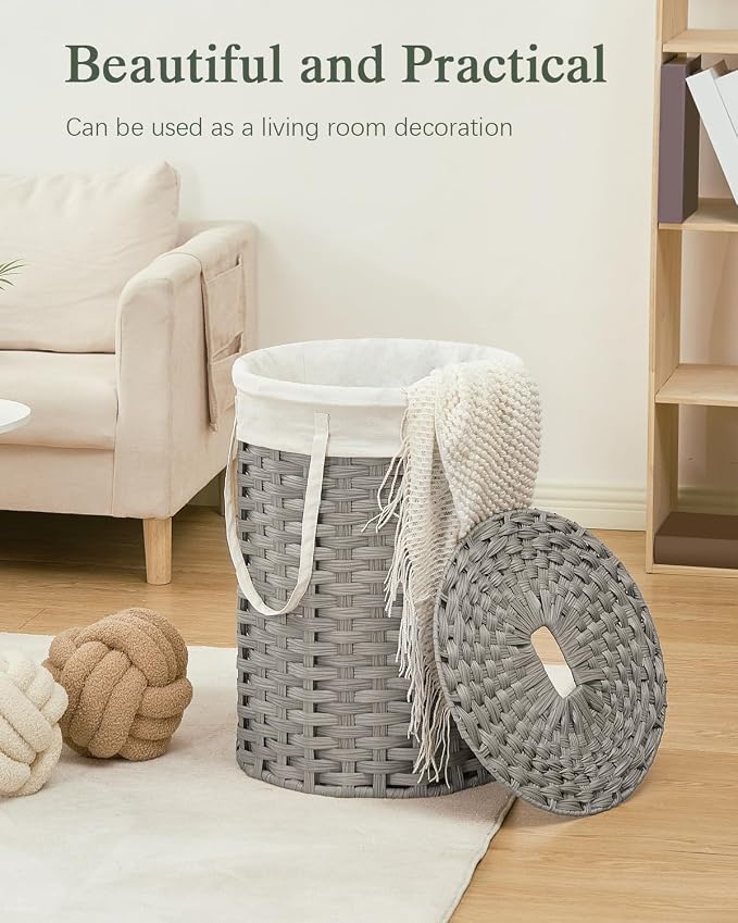 SETVSON Laundry Hamper with Lid Laundry Basket with Lid 19.0 Gal, Gray | Round Clothes Organizer with Lid, Removable Inner Liner Bag with Handles, 2 Mesh Wash Bags, Easy 5-Minute Assembly