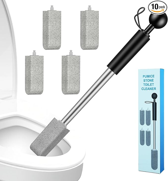 4-Pack Pumice Stone Cleaner with Handle & No-Touch Heads - Hard Water Ring, Limescale & Rust Remover for Toilet, Tub, Tile, Sink, Pool & Grill Surfaces(Black)