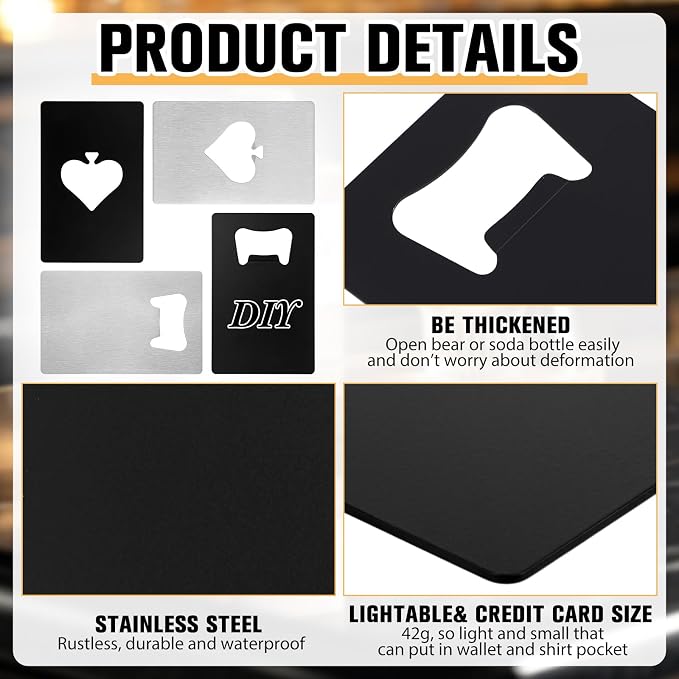 60 Pcs Credit Card Bottle Opener Groomsmen Bridesmaid Wallet Bottle Opener Beer Wine Stainless Steel for Wallet Pocket Party Wedding Favor (Playing Card & Classic)