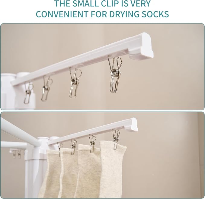 JOOM 4 Legs Clothes Drying Rack, Garment Rack Portable and Foldable Space Saving Laundry Drying Rack - Drying Rack Clothing 4rods16 Clips,Floor Folding Balcony Bedroom Household