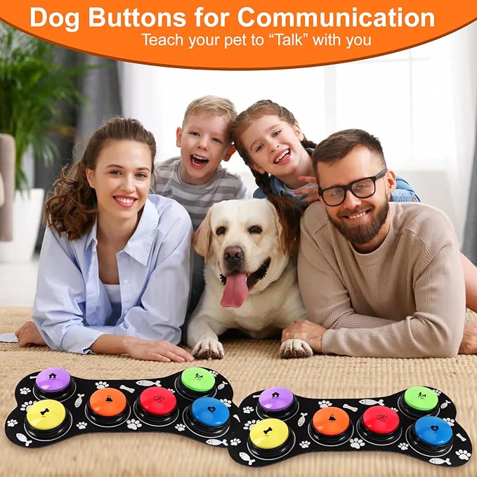 Dog Buttons for Communication, 12 Pcs Dog Talking Button Set, 30s Recordable Voice Pet Training Buzzers, Speaking Buttons for Dogs & Cats with 2 Mats,2 Scene Stickers (Batteries Not Included)