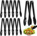 Mwellewm 12 Pc Serving Tongs 9 Inch Bulk Reusable or Disposable Plastic Tongs Heavy Duty Hard Plastic Serving Utensils Set Large Salad Tong for Kitchen Party Food Buffet Appetizer Catering(Black）