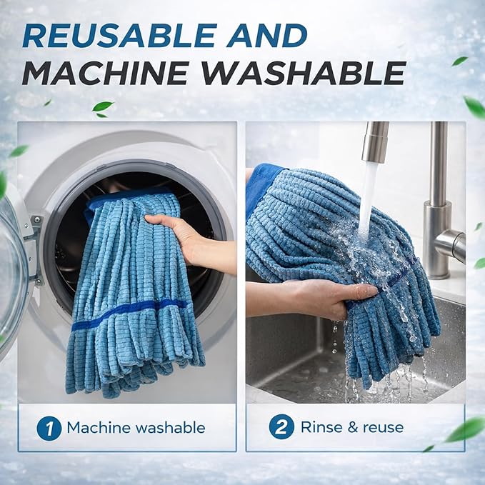 Hushee 6 Pack Large Microfiber Tube Mop Heads 18 oz Heavy Duty Commercial Industrial Wet Mop Head Refill Reusable Machine Washable Looped End Mopheads for Hardwood, Tile, Laminate Floors (Blue)
