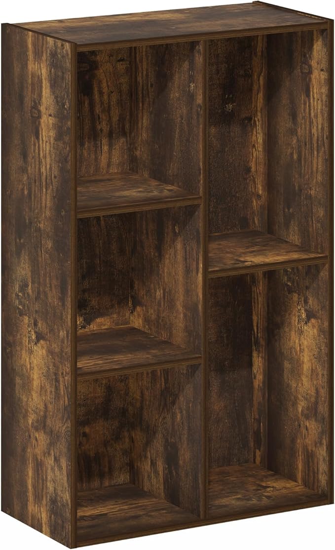 Furinno LUDER Book Shelf, 5-Cube Bookshelf, Reversible Bookcase, 9.4 x 19.5 x 31.5, Easy Assembly, for Living Room, Bedroom, Home Office, Amber Pine