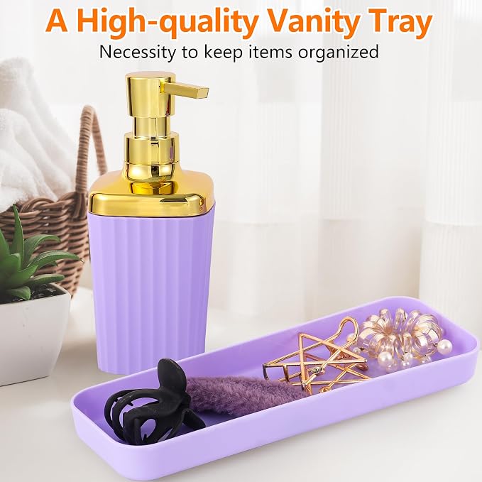Bathroom Accessory Set,9 Pieces Purple Bathroom Accessories Set with Trash Can, Toothbrush Holder, Soap Dispenser, Toothbrush Cup, Vanity Tray, Soap Dish, Toilet Brush, Qtip Holder