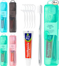 Travel Toothbrush Kit Includes Travel-Sized Toothbrushes, 25g Travel Toothpaste, 5 Floss Picks, a Travel Toothbrush Holder, Ideal for Home, Hotels (Blue, Green, Pink, Black, 4-Pack)