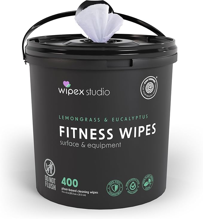 Wipex Yoga Mat Cleaner Wipes, EWG Verified, 400 Ct Plant-Based Lemongrass, Eucalyptus & Vinegar Wipes for Gym & Fitness Equipment & All Purpose Gym Cleaning - Safe for Peloton Bikes & Treadmills