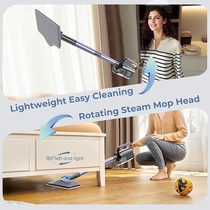 Steam Mop, Steam Cleaner with 400ML Water Tank, 2 Washable Pads, 23FT Power Cable floor steamer, Detachable Steam Mops for sealed Hard Floors, Marble, Stone, Hardwood(Lilac)