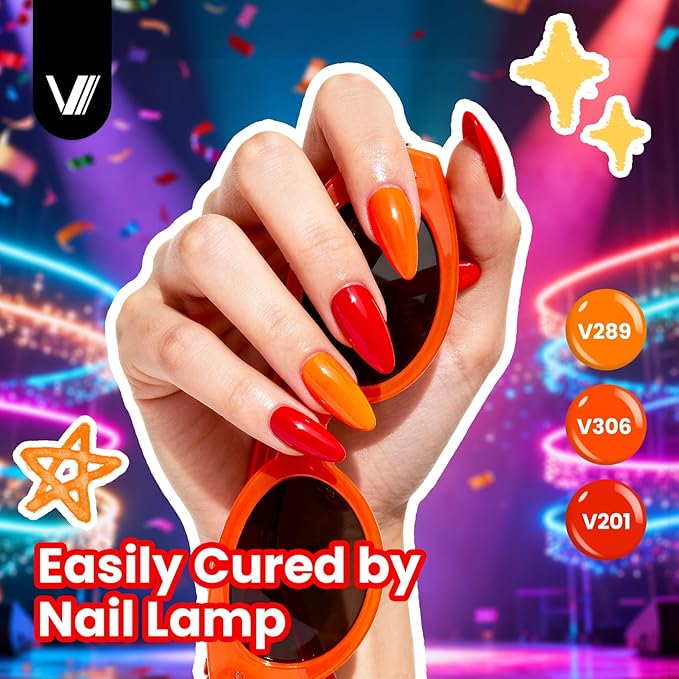 VANREESA 24 Pcs Neon Gel Nail Polish Set -Bright Summer Colors Gel Polish with Base Coat & 4 Effects of Top Coat Bright Yellow Orange Pink Red Green Blue Purple Gel Polish Set Nail Kit Gifts for Women