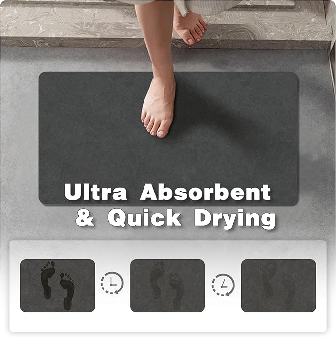 TYUU Bath Mat, Bathroom Rugs Non Slip Washable Thin Absorbent Quick Dry Bath Mat Fits Under Door Bathroom Floor Mat Perfect for Bath, Shower, or Sink 24"x60" Dark Grey