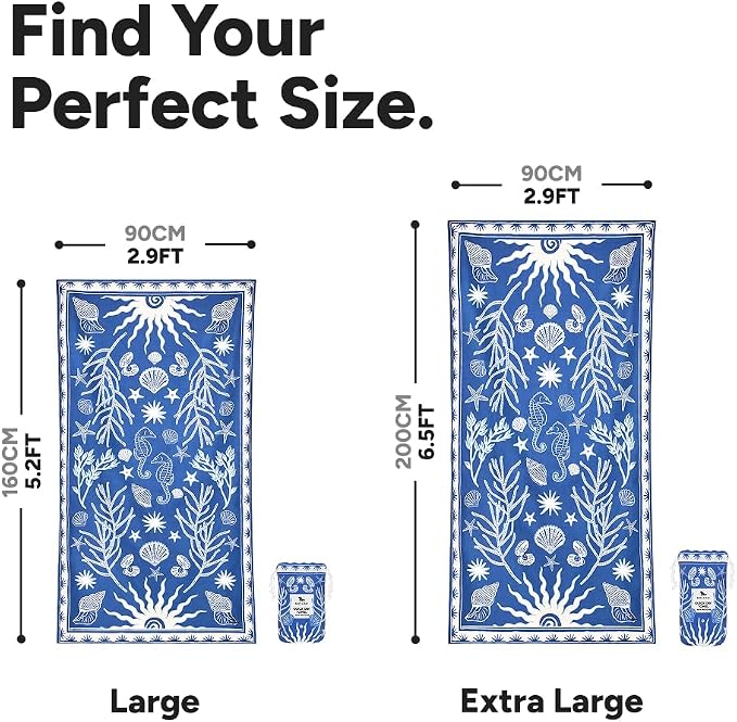 Dock & Bay Beach Towel - Quick Dry, Sand Free - Compact, Lightweight - 100% Recycled - Includes Bag - Ocean Treasure - Extra Large (200x90cm, 78x35)