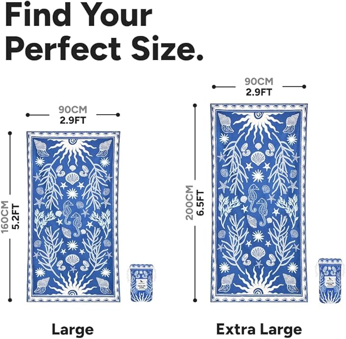 Dock & Bay Beach Towel - Quick Dry, Sand Free - Compact, Lightweight - 100% Recycled - Includes Bag - Ocean Treasure - Large (160x90cm, 63x35)