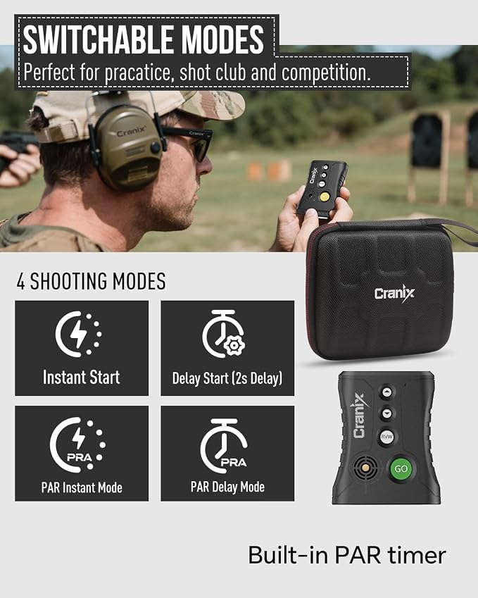 Professional Shot Timer for Shooting Competition, 0.01s Precision Tactical Training Shot Timers with Loud Buzzer, Enhanced Detection & Long Battery Life & 4 Modes Green