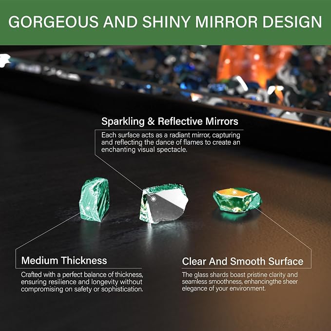 NUPICK 20 Pound Fire Glass, 1/4 Inch Reflective Fire Pit Glass | Tempered Fire Pit Rocks for Propane or Natural Gas, Glass Rocks for Fire Pit Table, Fireplace, Fire Bowl, Landscaping, Green