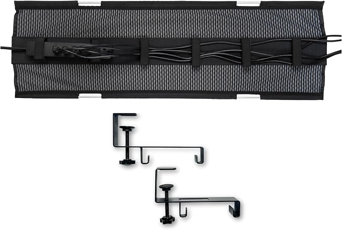 PERFECT POSTURE Mesh Cable Organizer – Clamp-Mounted Under Desk Cable Management, Flexible Mesh, Easy-Access Design, & Standing Desk Compatible – 38” (Gray)