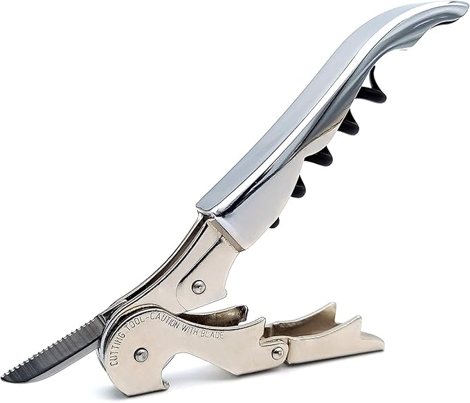 Pulltap's Genuine Classic 500 Waiter's Corkscrew – Double-Hinged Wine Key with Hinged Foil Cutter – Patented Design – Made in Spain – Chrome (Cromado)