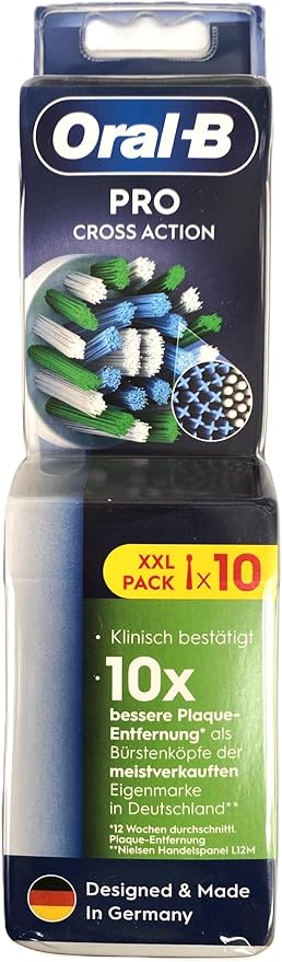 Oral-B Pro Cross Action Replacement Brush Heads, 10 Count (XXL Pack), Electric Toothbrush Refills, International Version