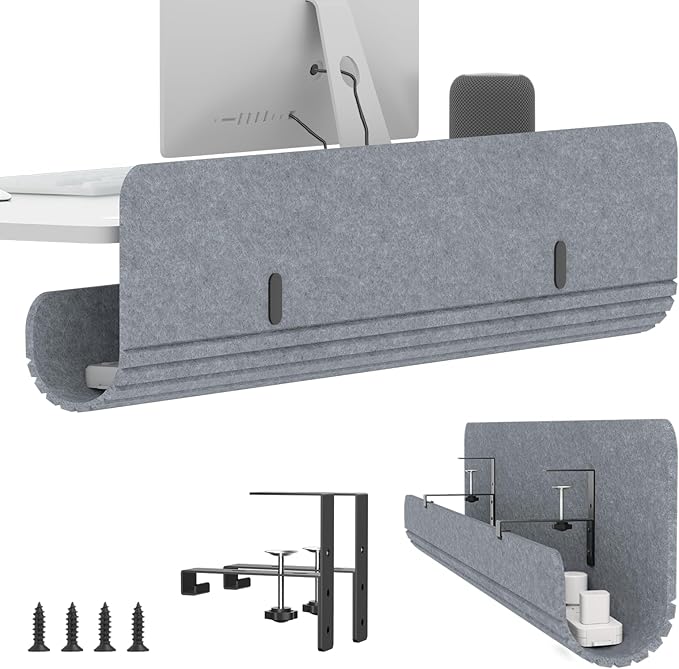 Under Desk Cable Management Tray, 47.2" Felt Cord Organizer with No Drill Clamp or Screw Mount, Hidden Wire Management for Power Strips & Cables, Cable Tray Under Desk for Home Office