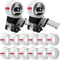 Dunzoom 2 Pack Packing Tape Dispenser Gun with 12 Roll Packing Tape 2 Inch Gun 2.7 Mil Heavy Duty Packaging for Shipping, Moving, Carton and Box Sealing(Black)