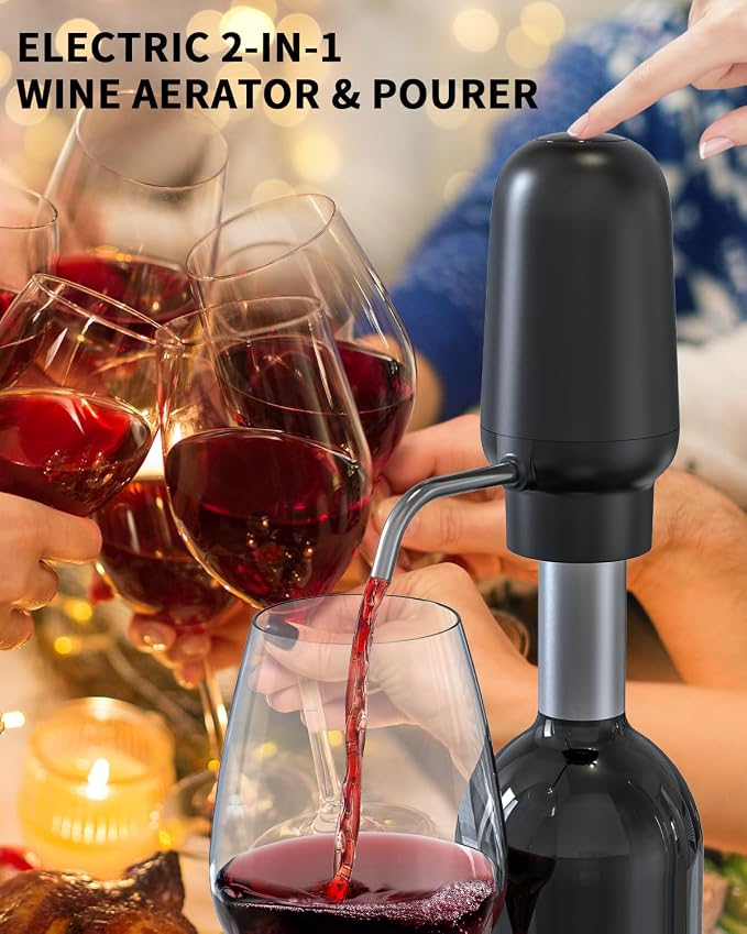 CIRCLE JOY Electric Wine Bottle Opener Set Rechargeable 5-in-1 Wine Set with Foil Cutter, Electric Wine Opener, Electric 2in-1 Wine Aerator & Pourer, Electric Vacuum Wine Stopper, Black Silver