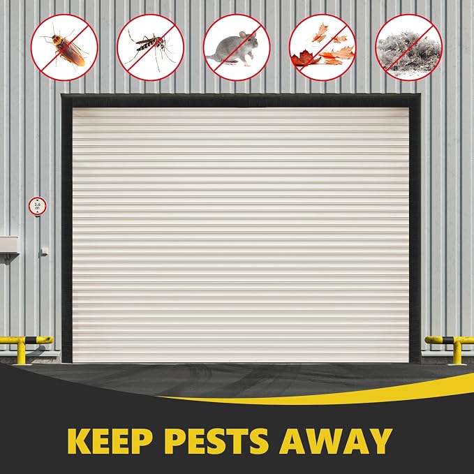 DoubleFill 10 x 10 ft Garage Door Brush Seal Kit, 3 Inch Roll up Door Seal with Aluminum Track, Heavy Duty Nylon Brush for Commercial Doors, Warehouse Barn, Energy Saving, Pest Proof, Black