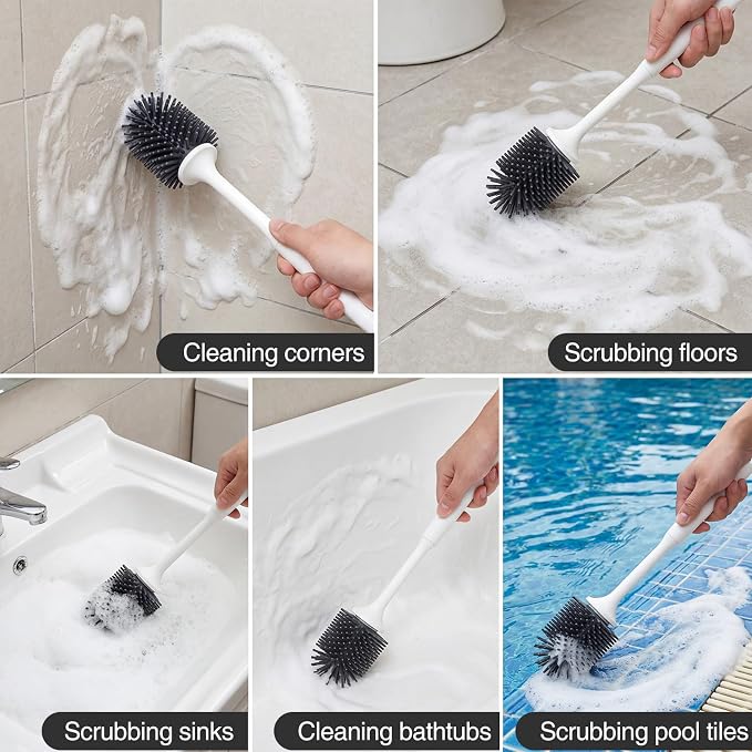 Lefree 2 Pack Silicone Toilet Brush Set with Ventilated Holder, Floor Standing & Wall Mounted Toilet Scrubber