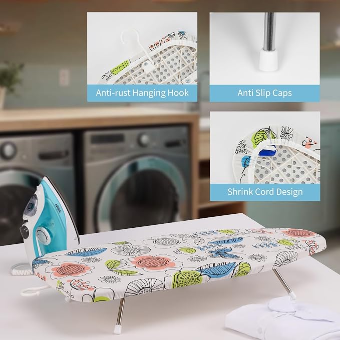Tabletop Ironing Board 12"x29" – Portable Folding Ironing Board with Thick Felt Padding, Heat-Resistant Cover, Stainless Steel Legs, Compact & Space-Saving Design (Butterfly Garden)