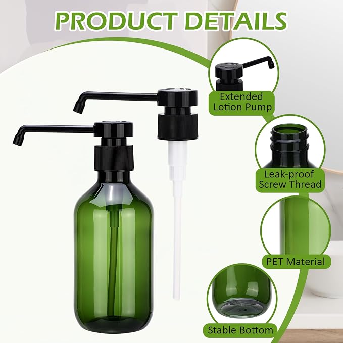 50 Pack Plastic Soap Dispenser Bulk Empty Pump Bottles Dispenser with Long Pump 10 oz Refillable Dish Soap Hand Washing Bottles Lotion Bottle for Kitchen Bathroom(Transparent Green)