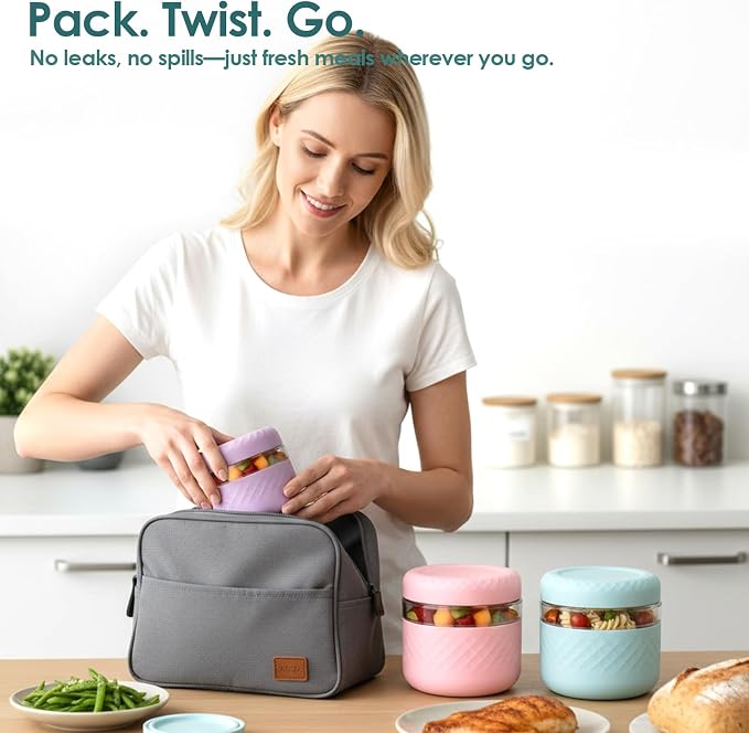 24 oz/3 Cup Glass Lunch Bowl Containers with Lids, 2 Pack, BPA-Free | Leak & Spill Proof, Microwave & Dishwasher Safe, Airtight Meal Prep & Food Storage Jar for Lunch, Soup, Oats, Stew, Yogurt