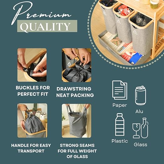 4 Section Recycling Bin for Kitchen – Trash and Recycle Bin Combo for Paper, Plastic, Cans – Indoor Recycling Station – Large Kitchen Trash Can – Office Trash and Recycle Bin Organizer